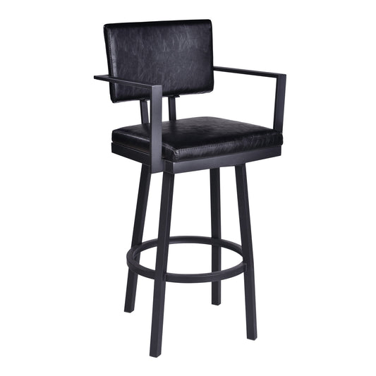 HomeRoots 30" Vintage Black on Black Faux Leather Rectangular Swivel Barstool