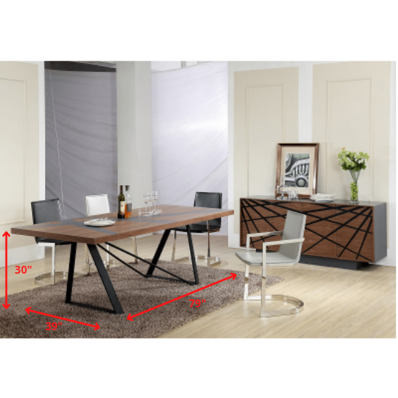 HomeRoots 30" Walnut Veneer And Grey Stainless Steel Dining Table