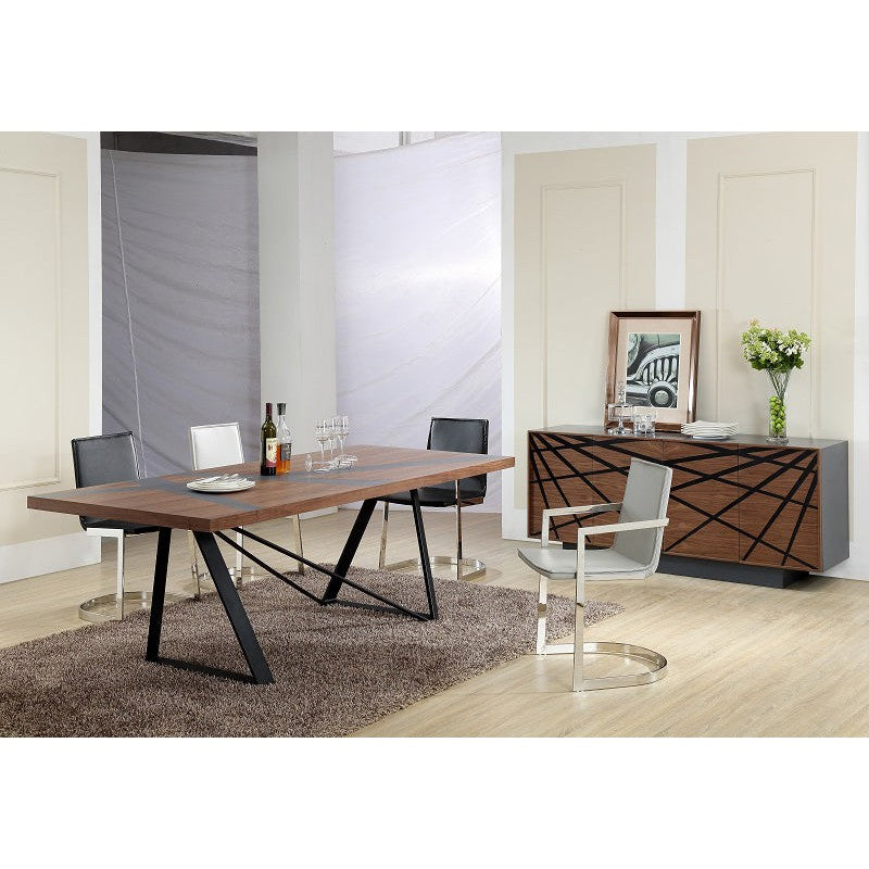 HomeRoots 30" Walnut Veneer And Grey Stainless Steel Dining Table