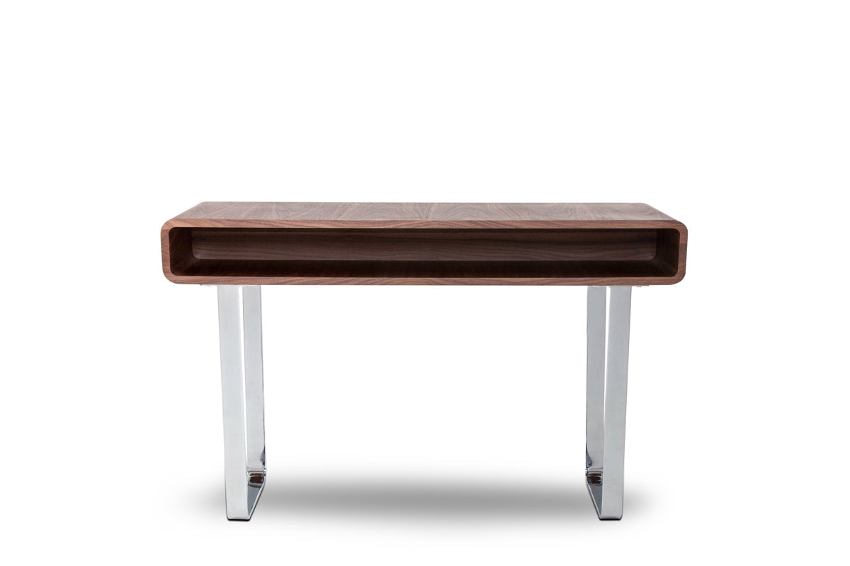 HomeRoots 30" Walnut Veneer Steel and MDF Console Table