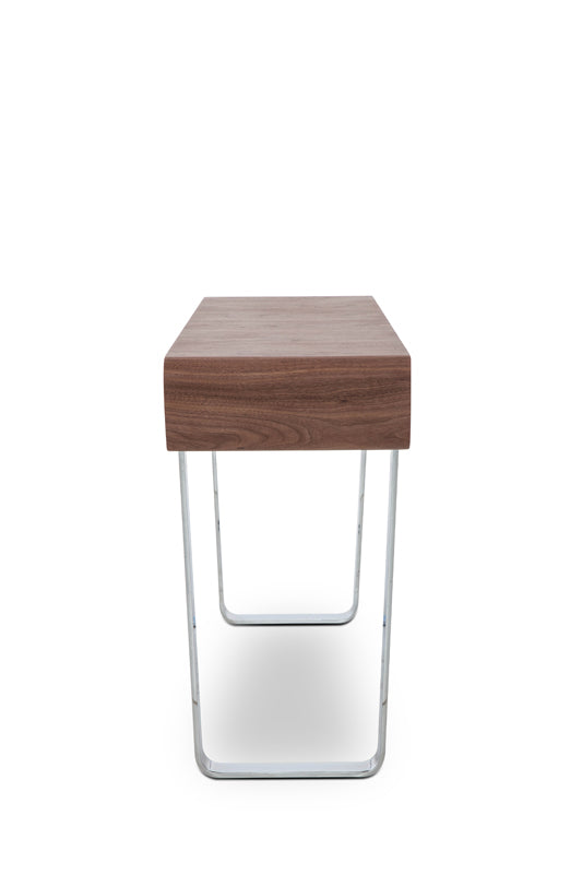 HomeRoots 30" Walnut Veneer Steel and MDF Console Table