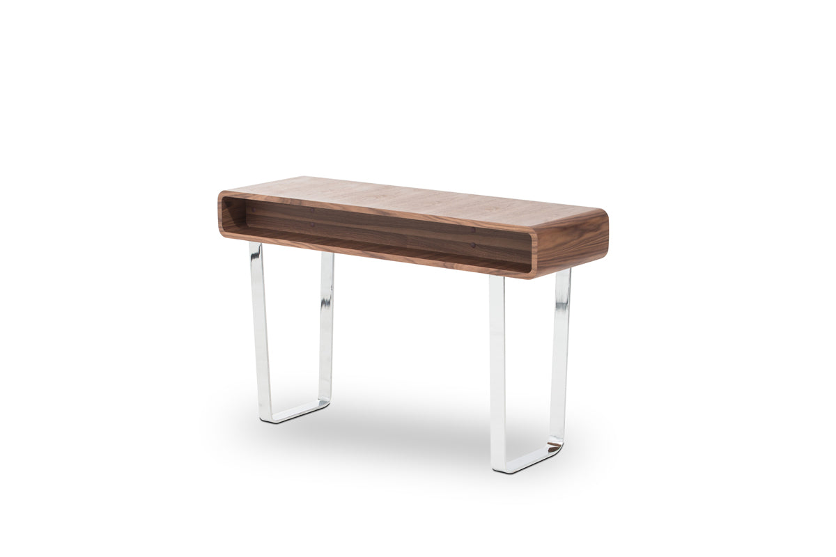 HomeRoots 30" Walnut Veneer Steel and MDF Console Table
