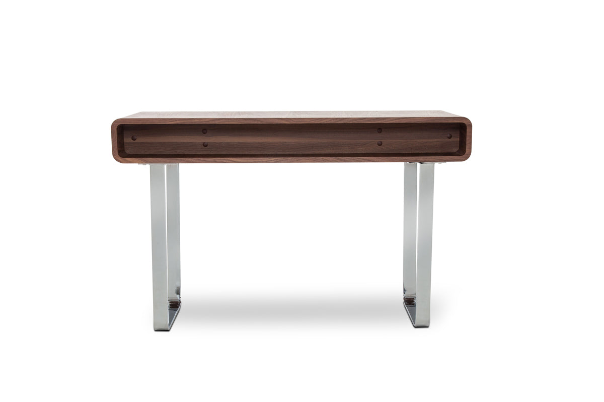 HomeRoots 30" Walnut Veneer Steel and MDF Console Table
