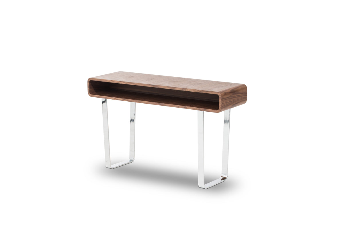 HomeRoots 30" Walnut Veneer Steel and MDF Console Table