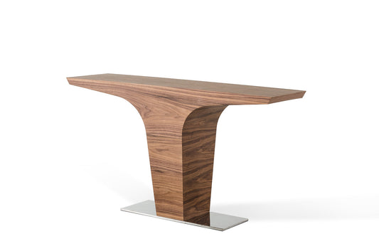 HomeRoots 30" Walnut Veneer and Steel Console Table