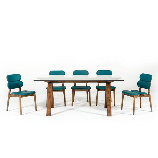 HomeRoots 30" Walnut Wood And Glass Dining Table