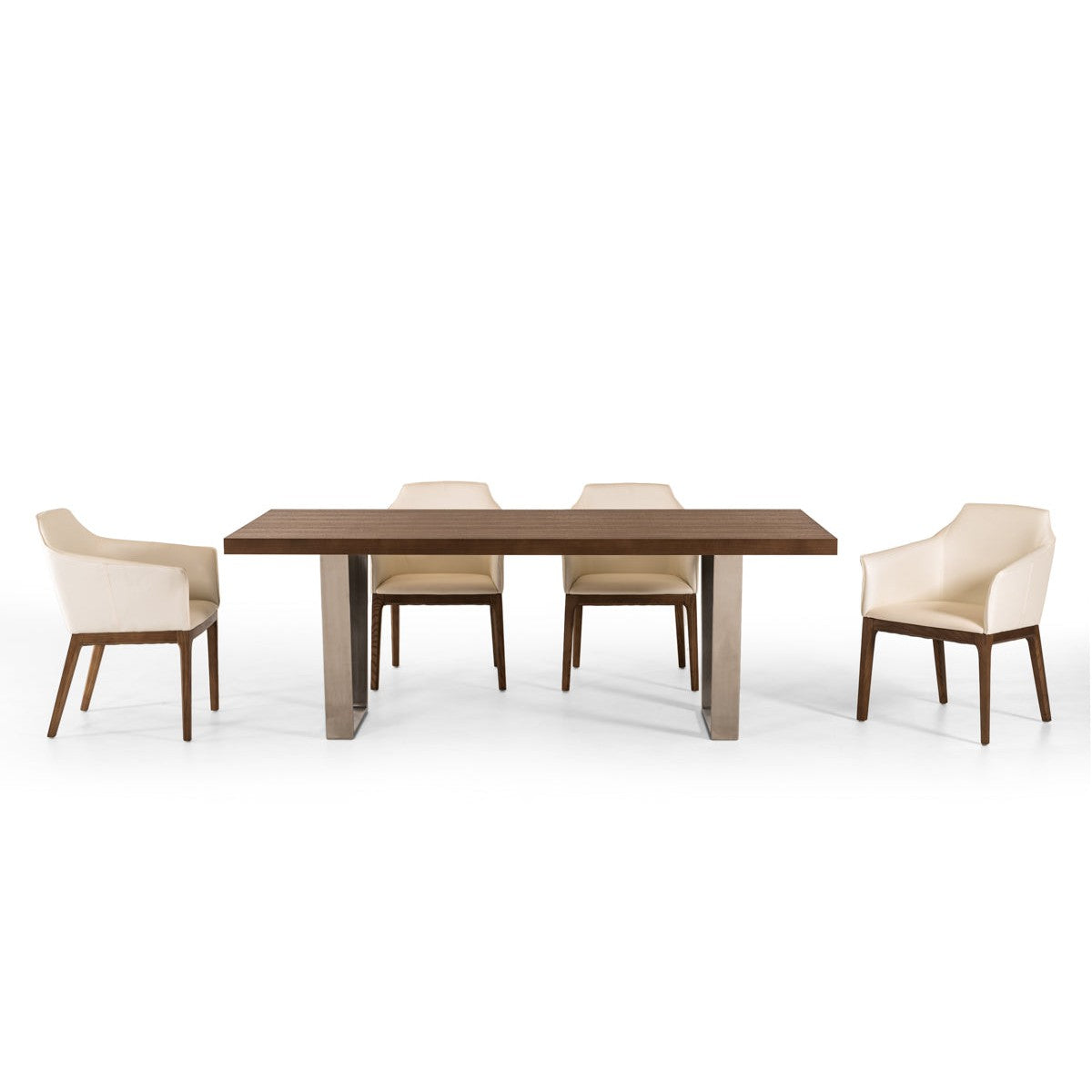 HomeRoots 30" Walnut Wood And Stainless Steel Dining Table