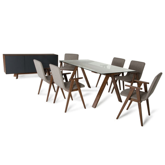 HomeRoots 30" Walnut Wood Veneer Mdf And Glass Dining Set