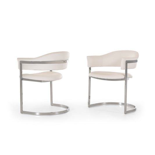 HomeRoots 30" White Leatherette And Stainless Steel Dining Chair