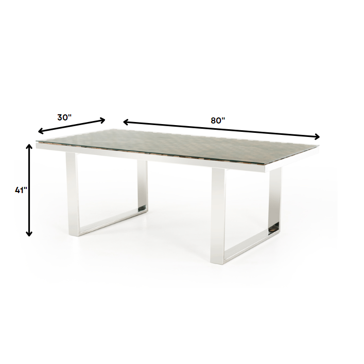 HomeRoots 30" Wood Mosaic Steel And Glass Dining Table