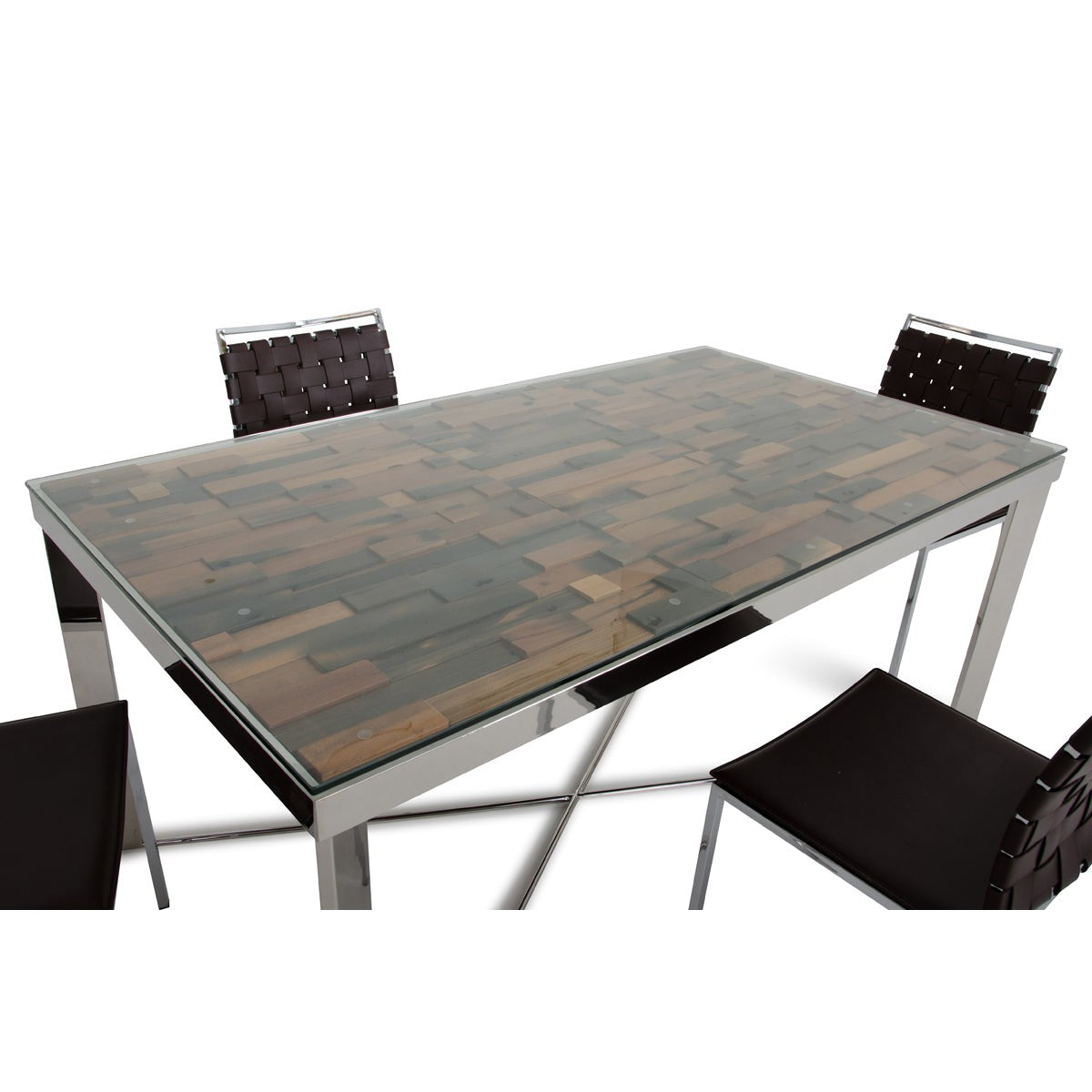 HomeRoots 30" Wood Steel And Glass Dining Table