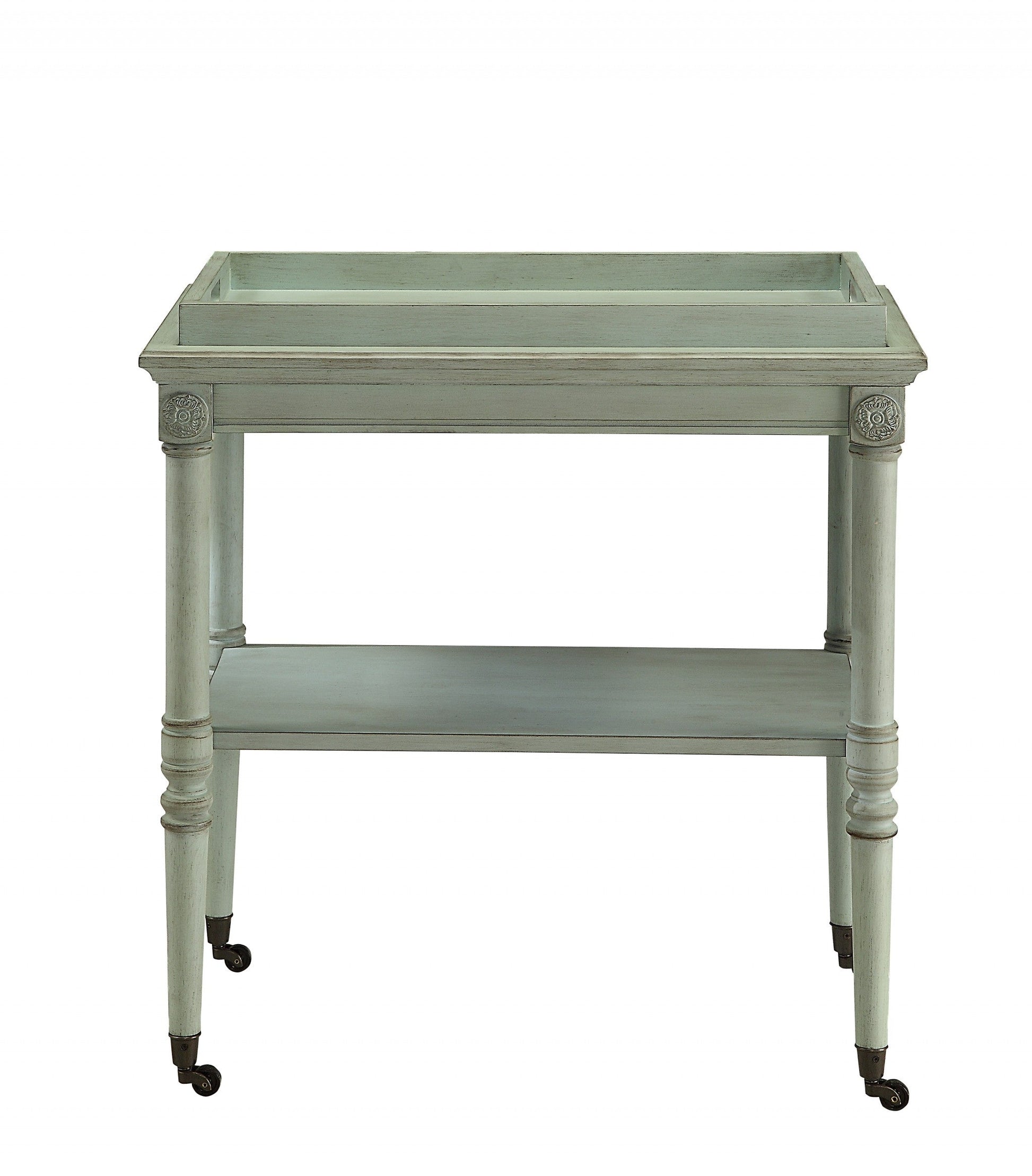 HomeRoots 30" x 18" x 32" MDF Tray Table in Antique Green Finish