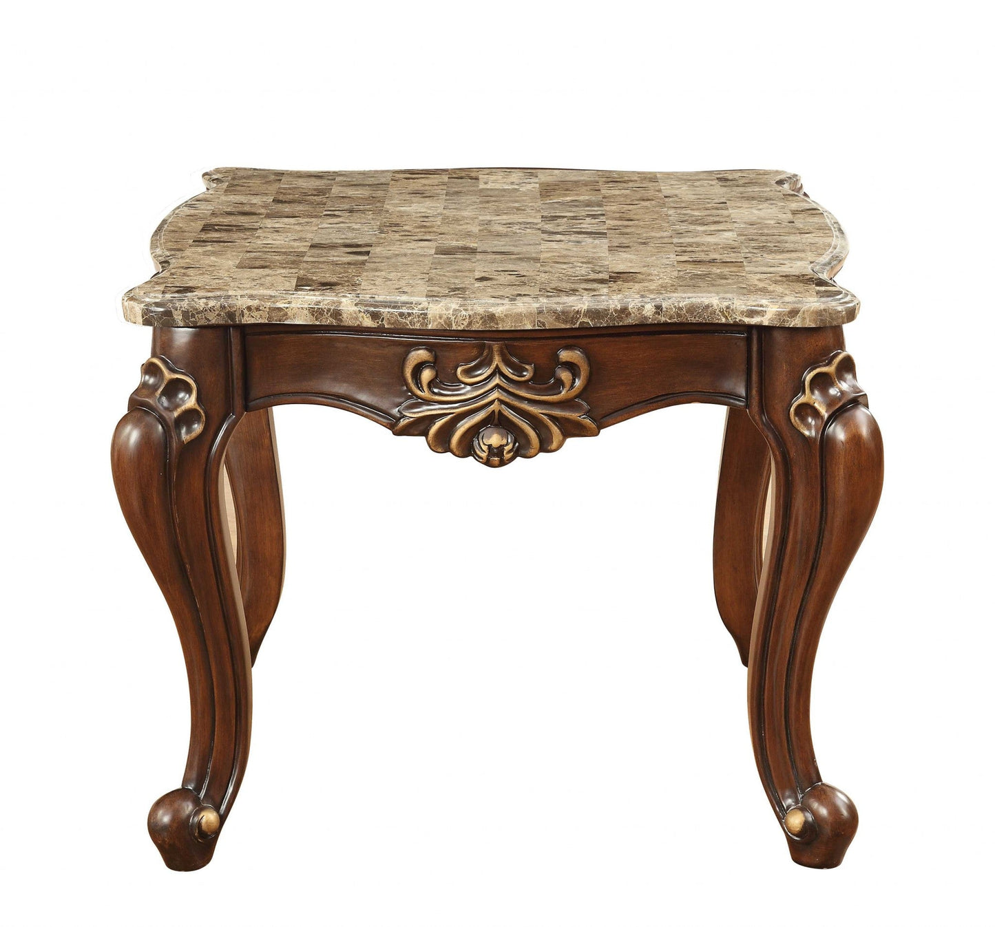 HomeRoots 30" x 30" x 24" Marble Walnut Wood End Table