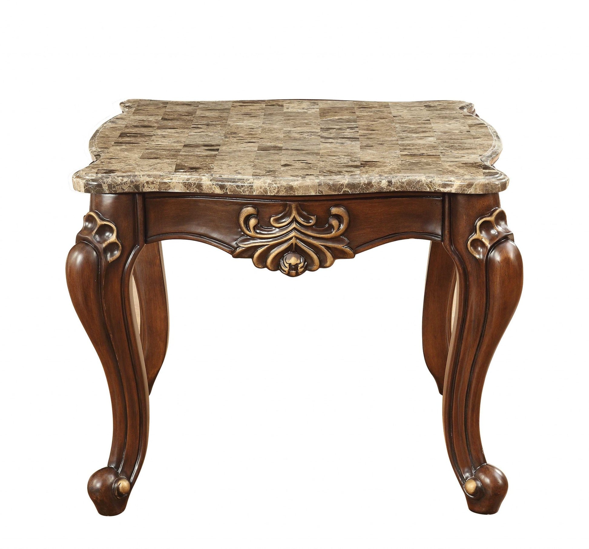 HomeRoots 30" x 30" x 24" Marble Walnut Wood End Table