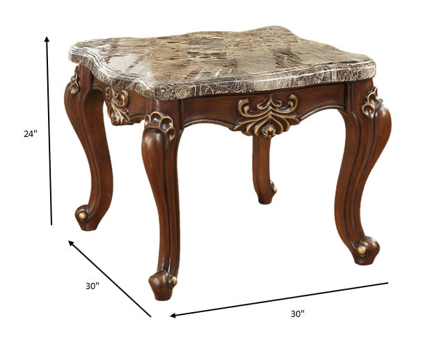 HomeRoots 30" x 30" x 24" Marble Walnut Wood End Table