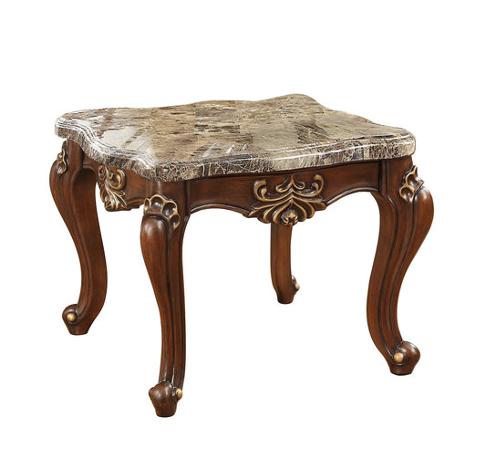 HomeRoots 30" x 30" x 24" Marble Walnut Wood End Table