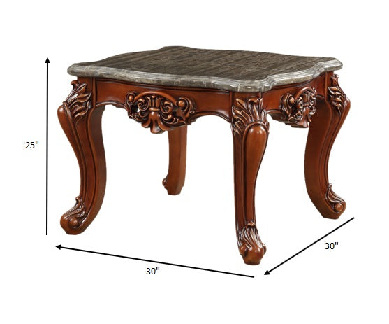 HomeRoots 30' x 30' x 25' Marble Walnut Wood End Table