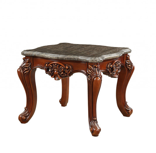 HomeRoots 30' x 30' x 25' Marble Walnut Wood End Table