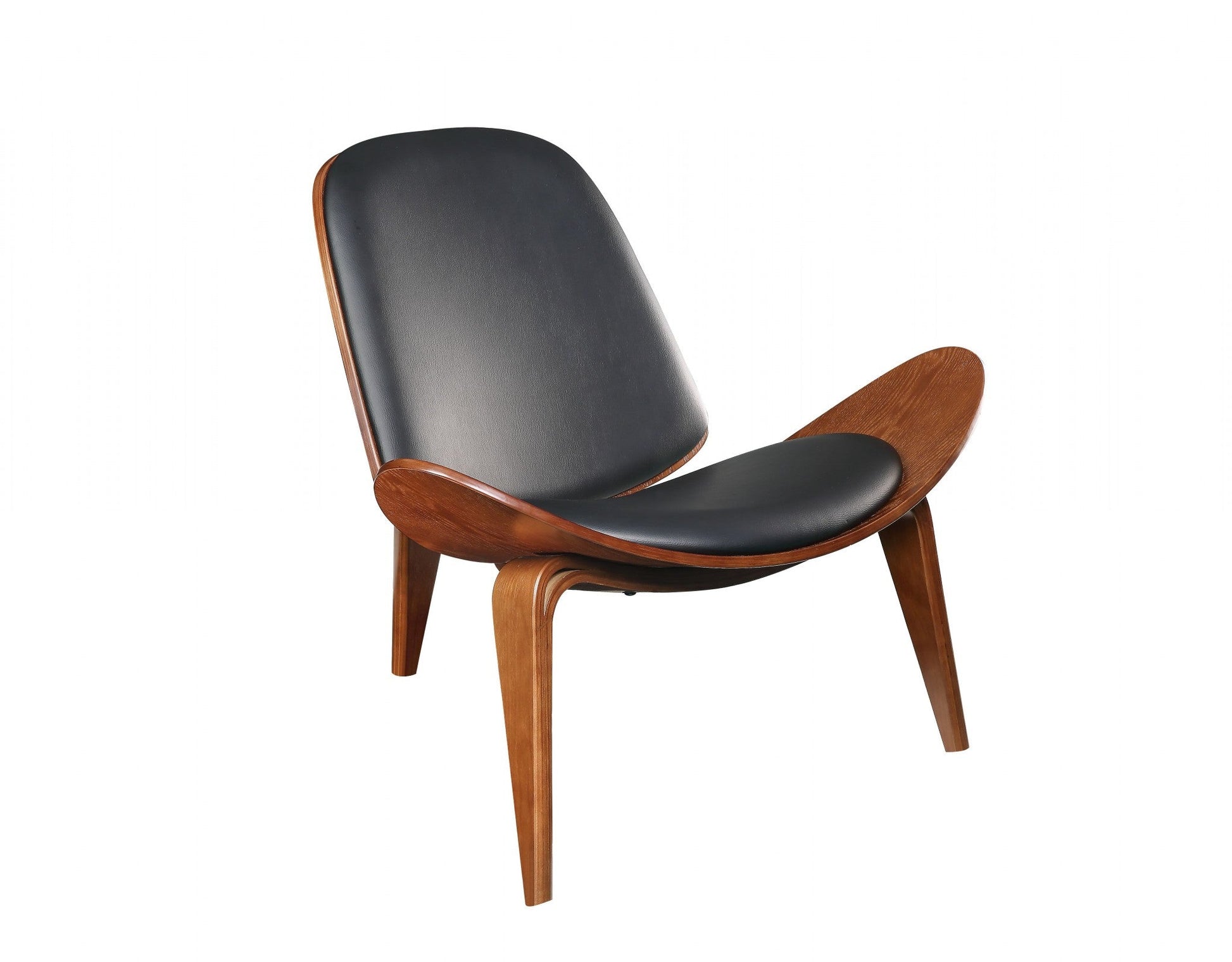 HomeRoots 30" x 36" x 30" Black Bonded Leather Walnut Wood Upholstered (Seat) Accent Chair