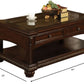 HomeRoots 30" x 50" x 20" Glass Veneer Coffee Table With Cherry Wood Finish