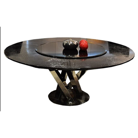 HomeRoots 31" Black Crocodile Lacquer Stainless Steel And Glass Table