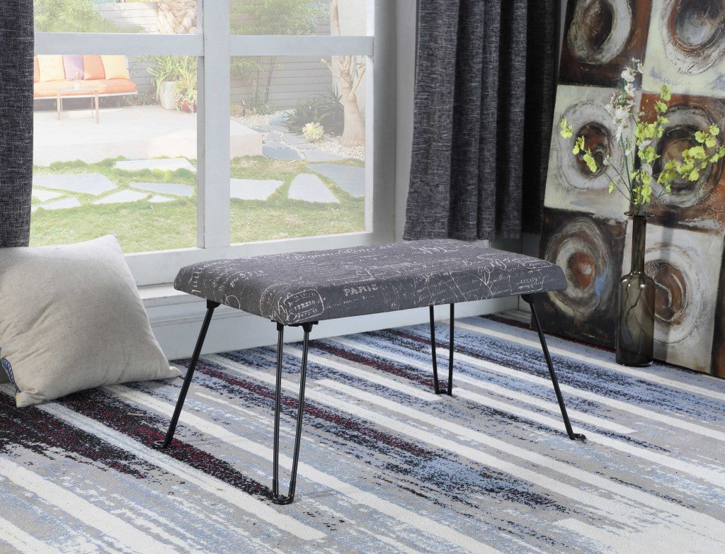 HomeRoots 31" Blue and Cream Postcard Upholstered Folding Bench