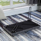 HomeRoots 31" Blue and Cream Postcard Upholstered Folding Bench