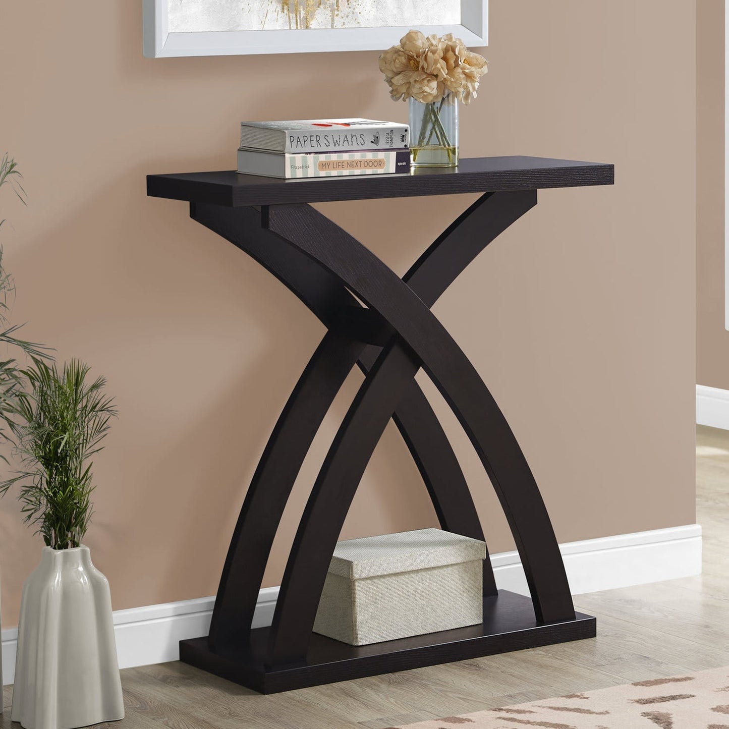 HomeRoots 31" Cross Leg Console Table With Storage in Espresso Finish
