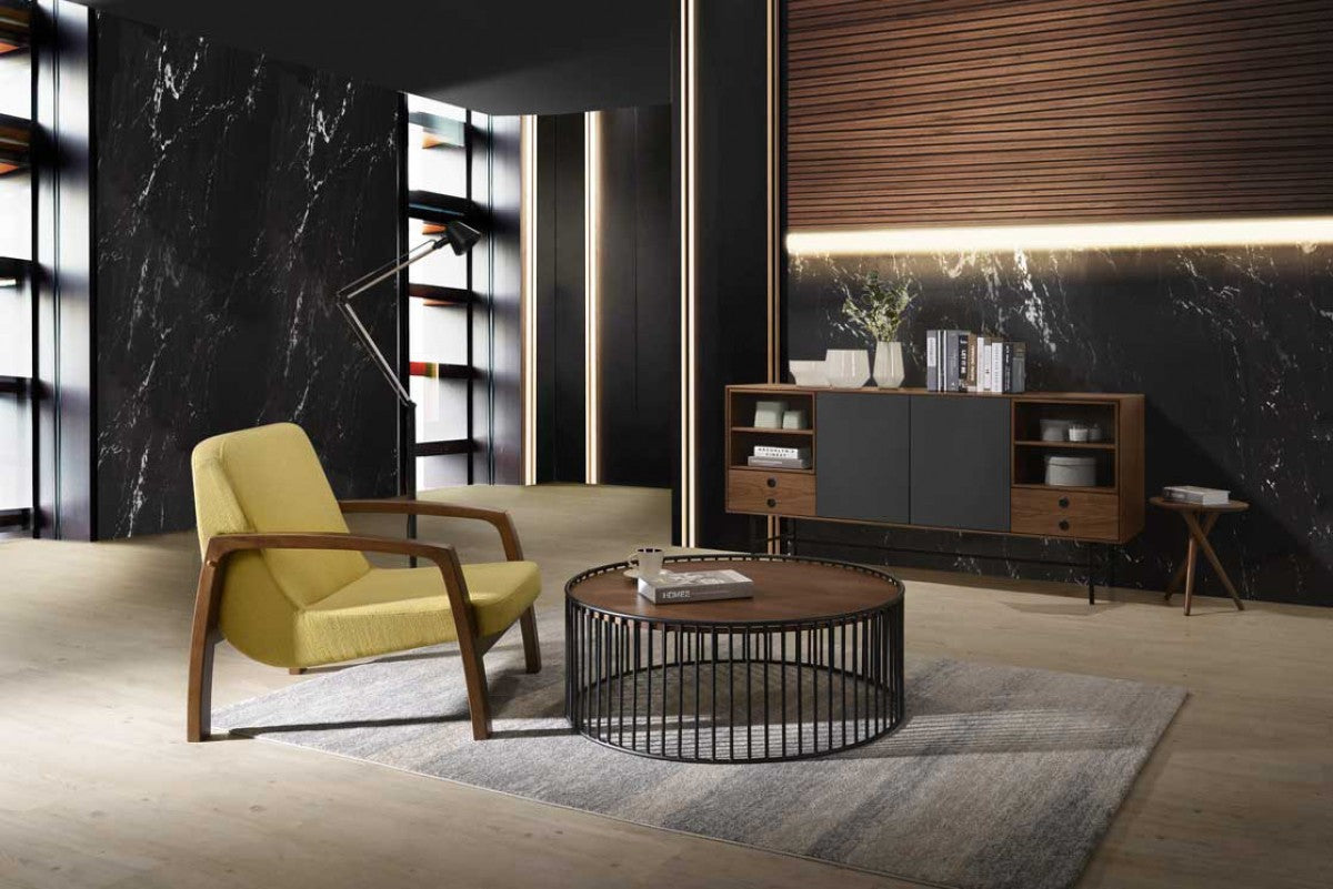 HomeRoots 31" Gold and Walnut Retro Modern Wood Armchair