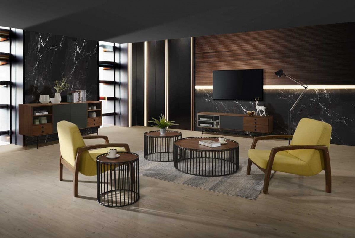 HomeRoots 31" Gold and Walnut Retro Modern Wood Armchair