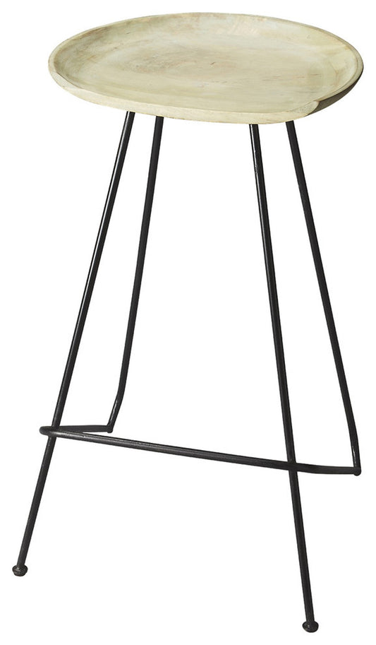 HomeRoots 31" Iron Backless Counter Height Bar Chair in Off-White and Black Finish
