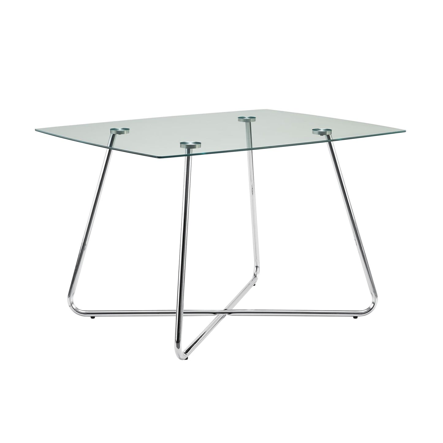 HomeRoots 31" Metal And Clear Tempered Glass Dining Table With Chrome Finish