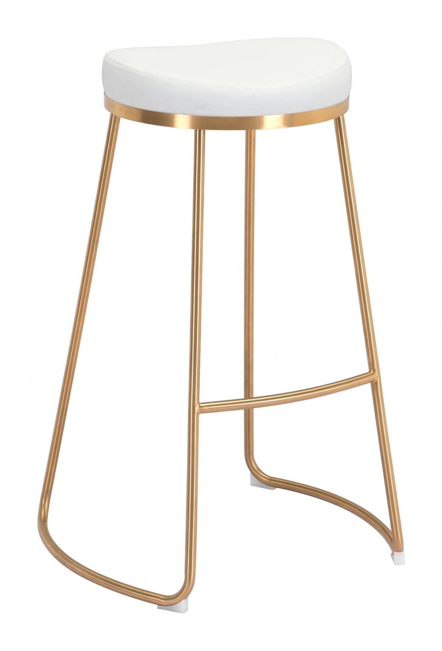HomeRoots 31" White And Gold Steel Backless Bar Height Bar Chairs in Set of Two