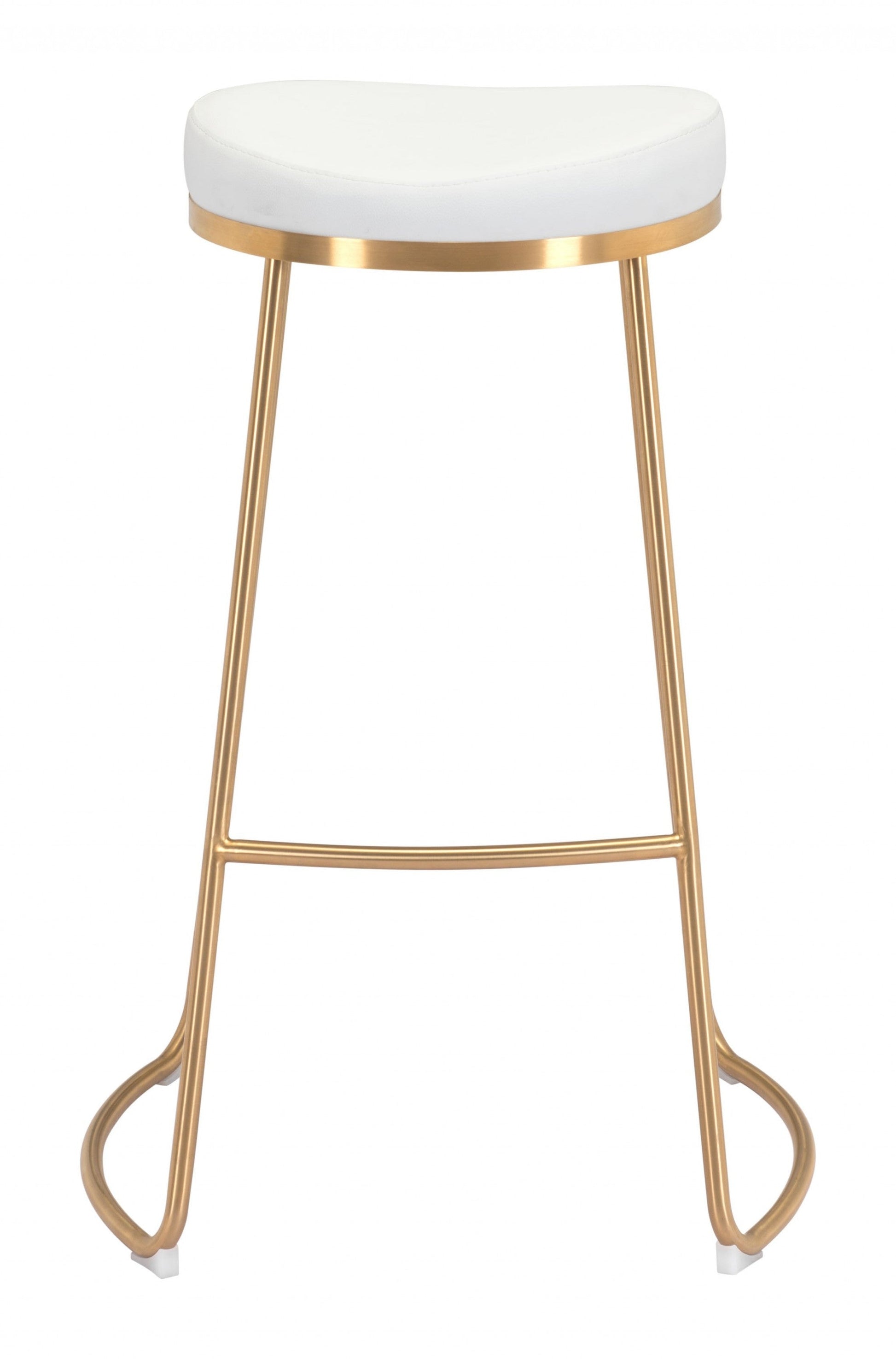 HomeRoots 31" White And Gold Steel Backless Bar Height Bar Chairs in Set of Two