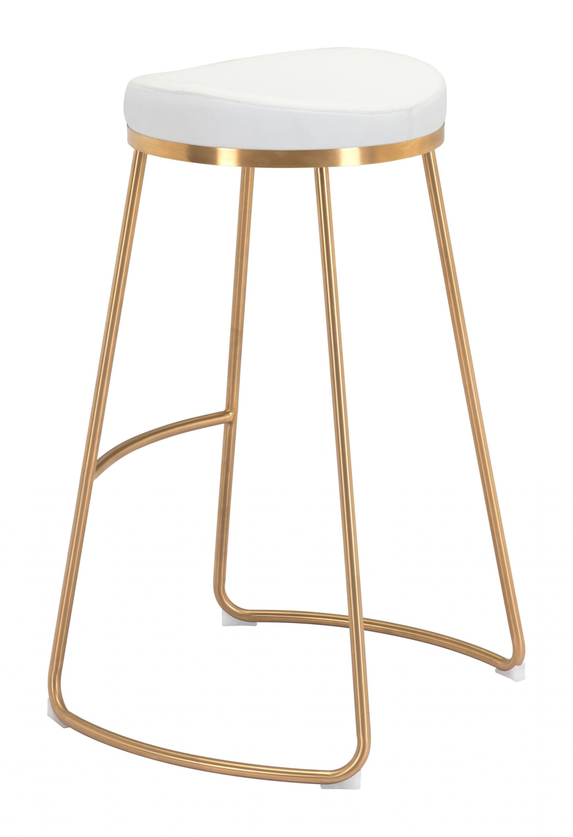 HomeRoots 31" White And Gold Steel Backless Bar Height Bar Chairs in Set of Two