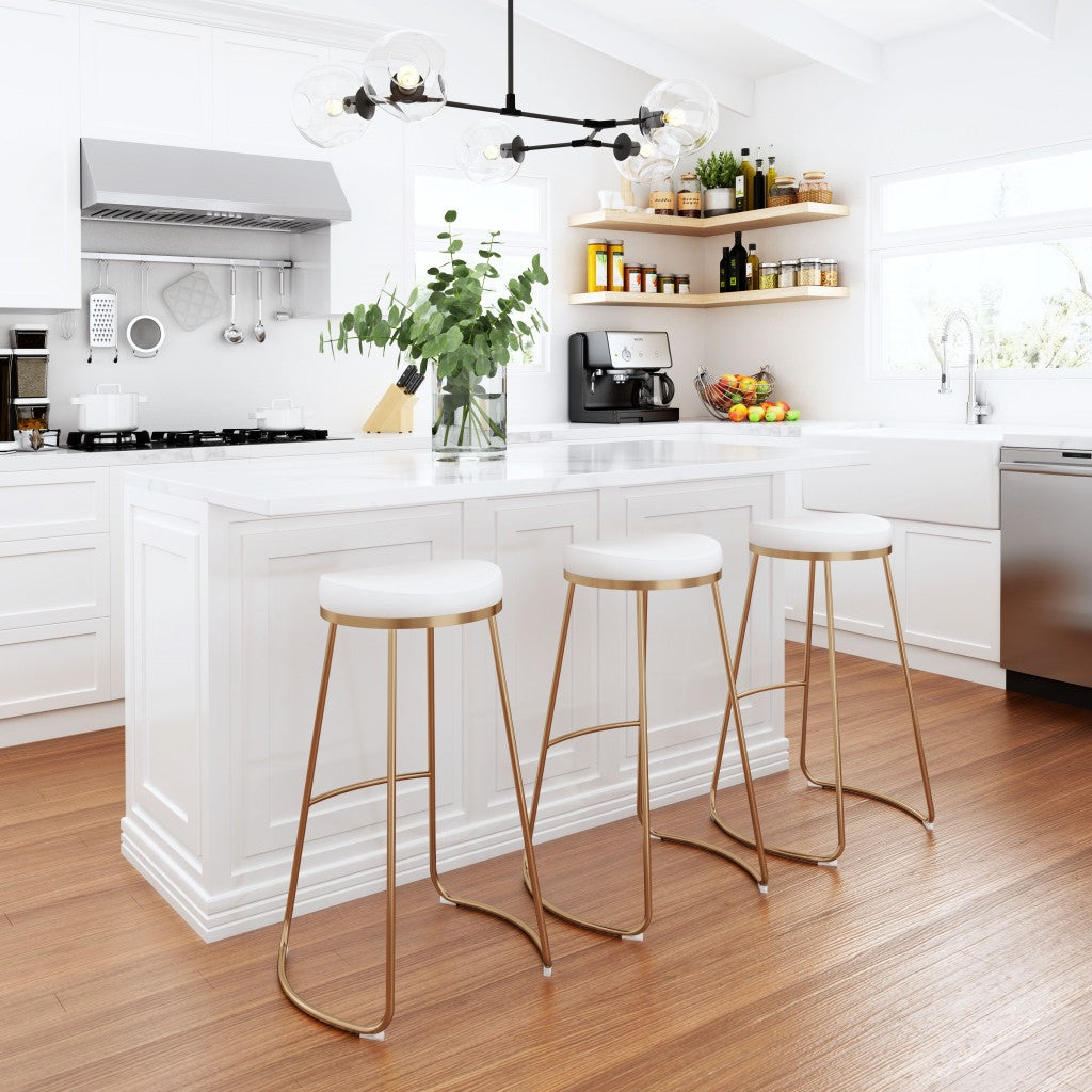 HomeRoots 31" White And Gold Steel Backless Bar Height Bar Chairs in Set of Two