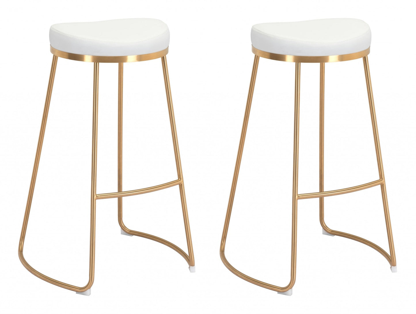 HomeRoots 31" White And Gold Steel Backless Bar Height Bar Chairs in Set of Two