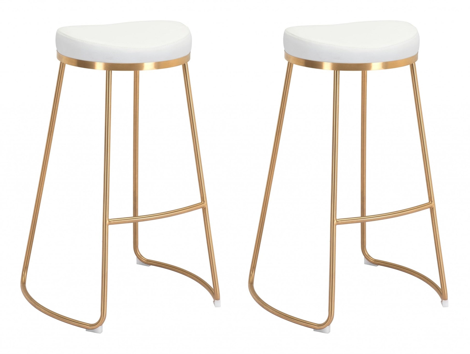 HomeRoots 31" White And Gold Steel Backless Bar Height Bar Chairs in Set of Two