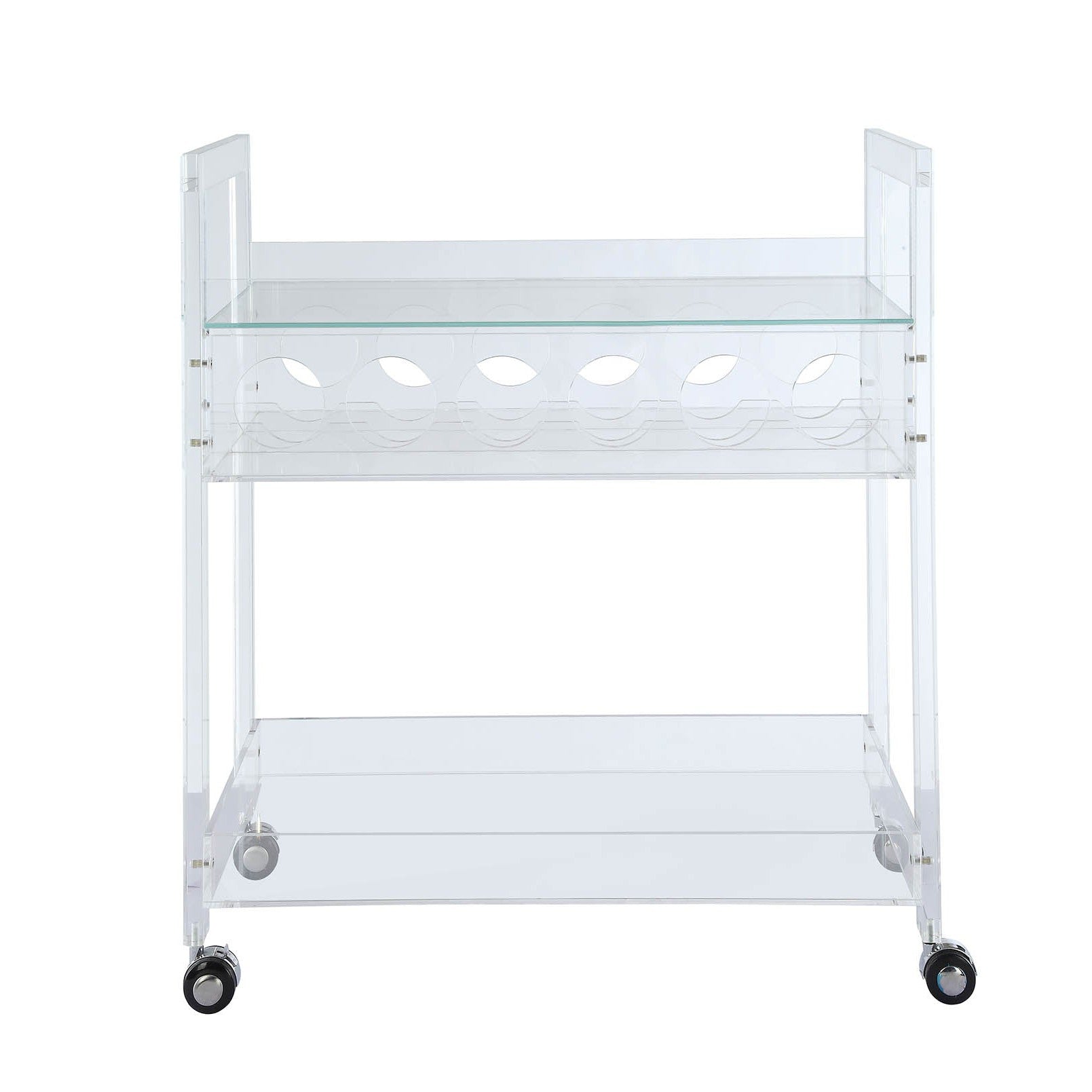 HomeRoots 31" x 16" x 31" Clear Acrylic And Clear Glass Serving Cart