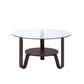HomeRoots 31" x 31" x 18" Dark Walnut Wood Coffee Table With Clear Glass Top Finish