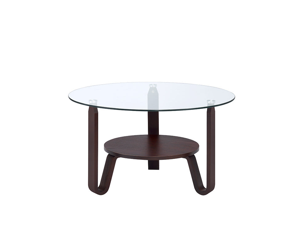 HomeRoots 31" x 31" x 18" Dark Walnut Wood Coffee Table With Clear Glass Top Finish