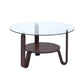 HomeRoots 31" x 31" x 18" Dark Walnut Wood Coffee Table With Clear Glass Top Finish