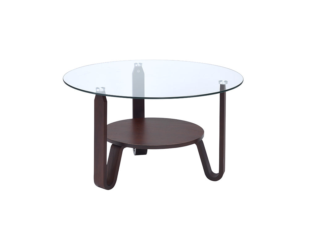 HomeRoots 31" x 31" x 18" Dark Walnut Wood Coffee Table With Clear Glass Top Finish