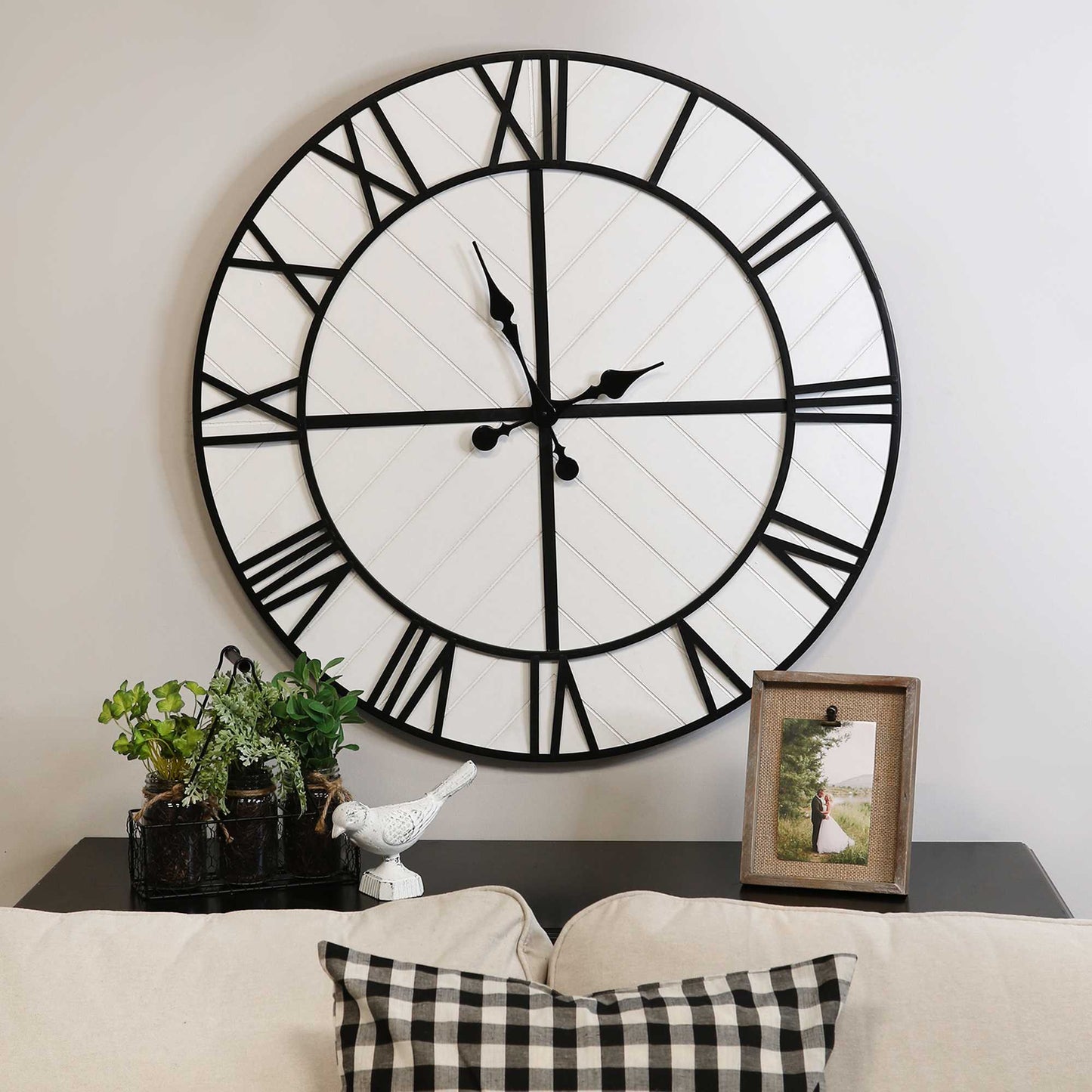 HomeRoots 31.5 White Wood and Black Metal Wall Clock