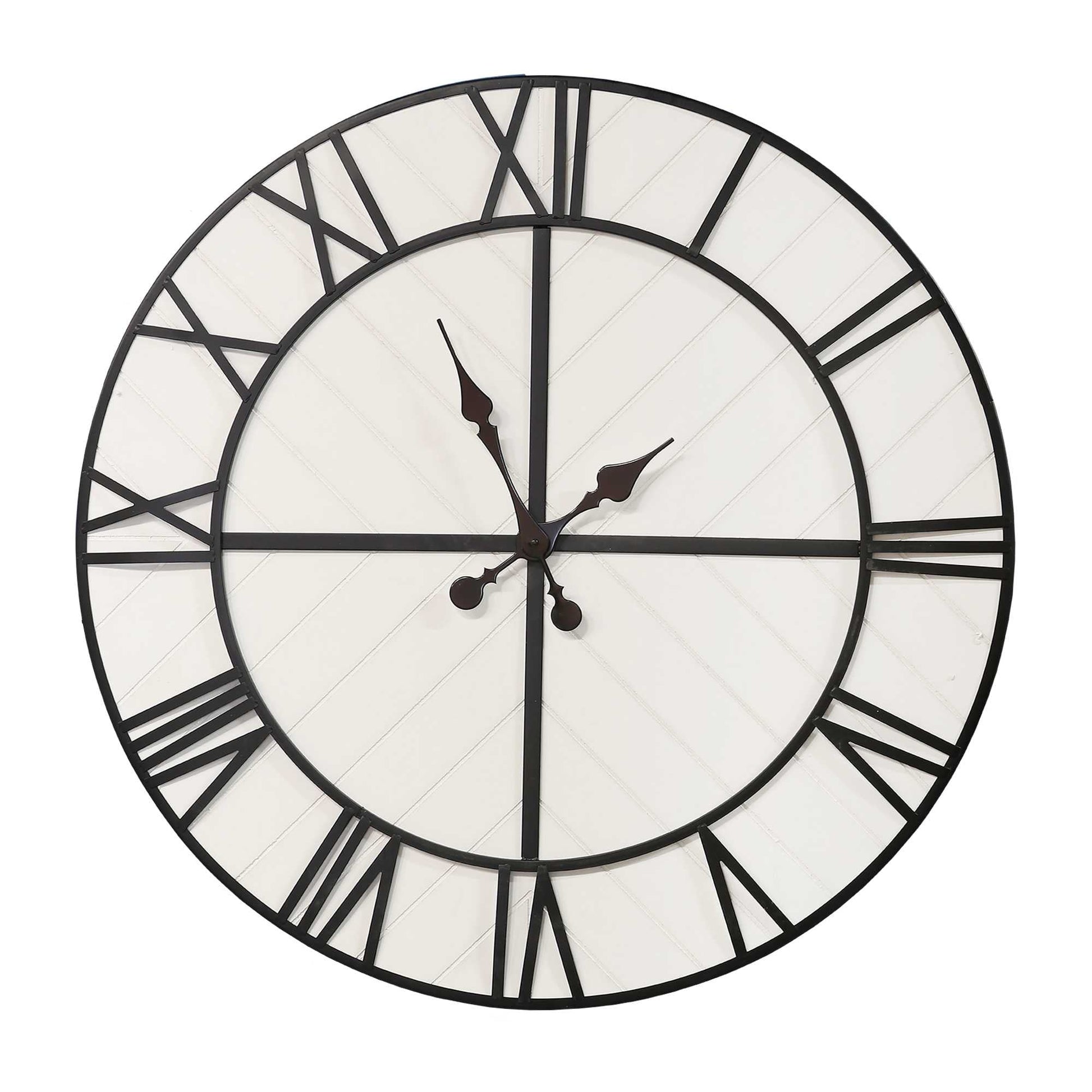 HomeRoots 31.5 White Wood and Black Metal Wall Clock