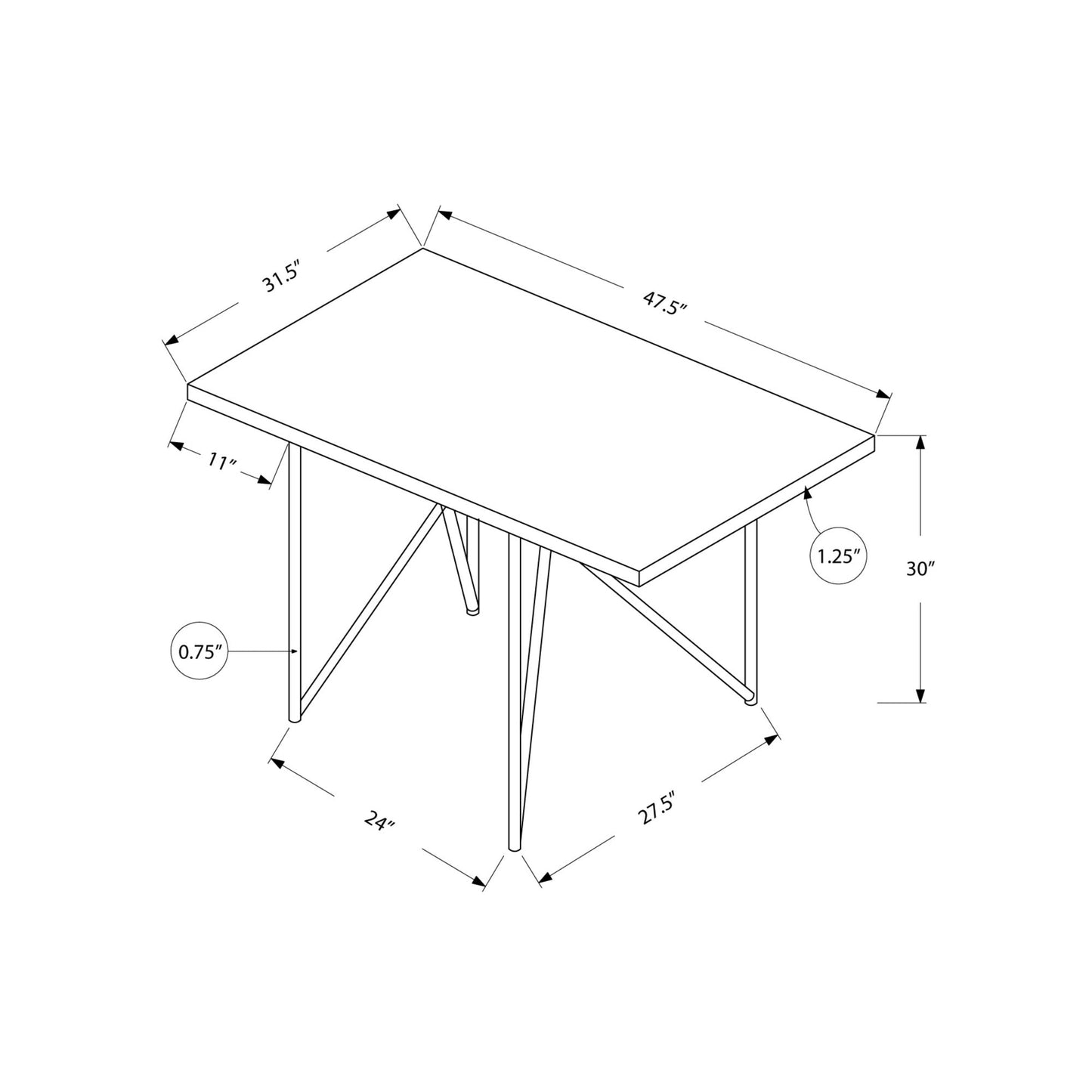 HomeRoots 31.5" X 47.5" X 30" Hollow Core Particle Board Metal Dining Table in Cappuccino Finish