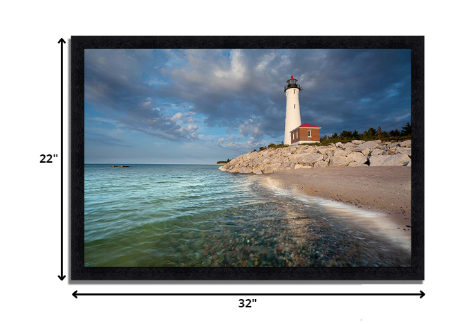 HomeRoots 32" Beach with White Light House 3 Giclee Wrap Canvas Wall Art