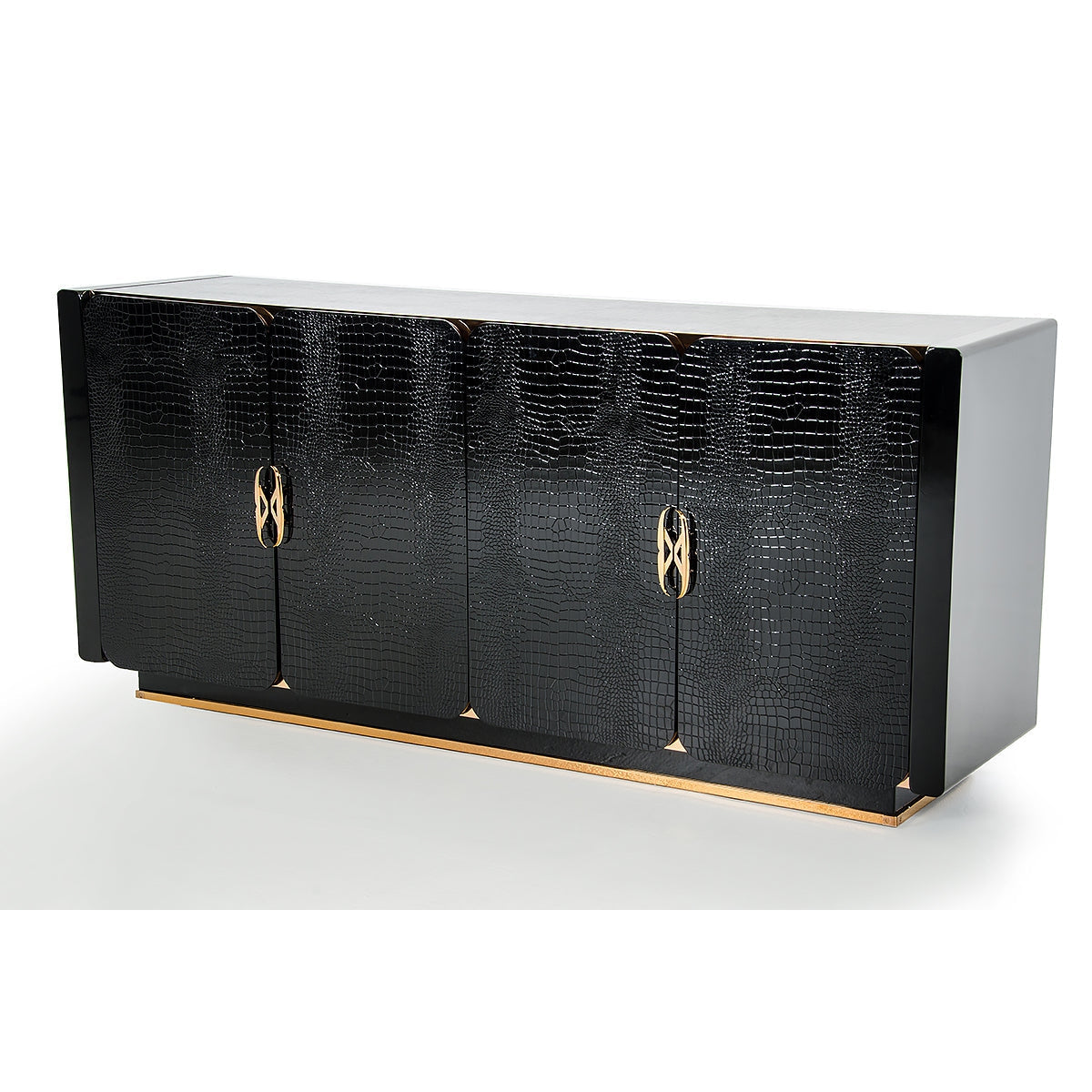 HomeRoots 32" Black Crocodile And Rosegold MDF Buffet