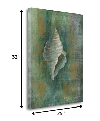 HomeRoots 32" Blue and Green Seashell Giclee Wrap Canvas Wall Art