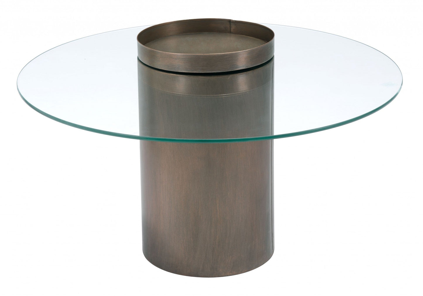 HomeRoots 32" Clear And Antique Gold Glass And Steel Round Coffee Table in Set of Two